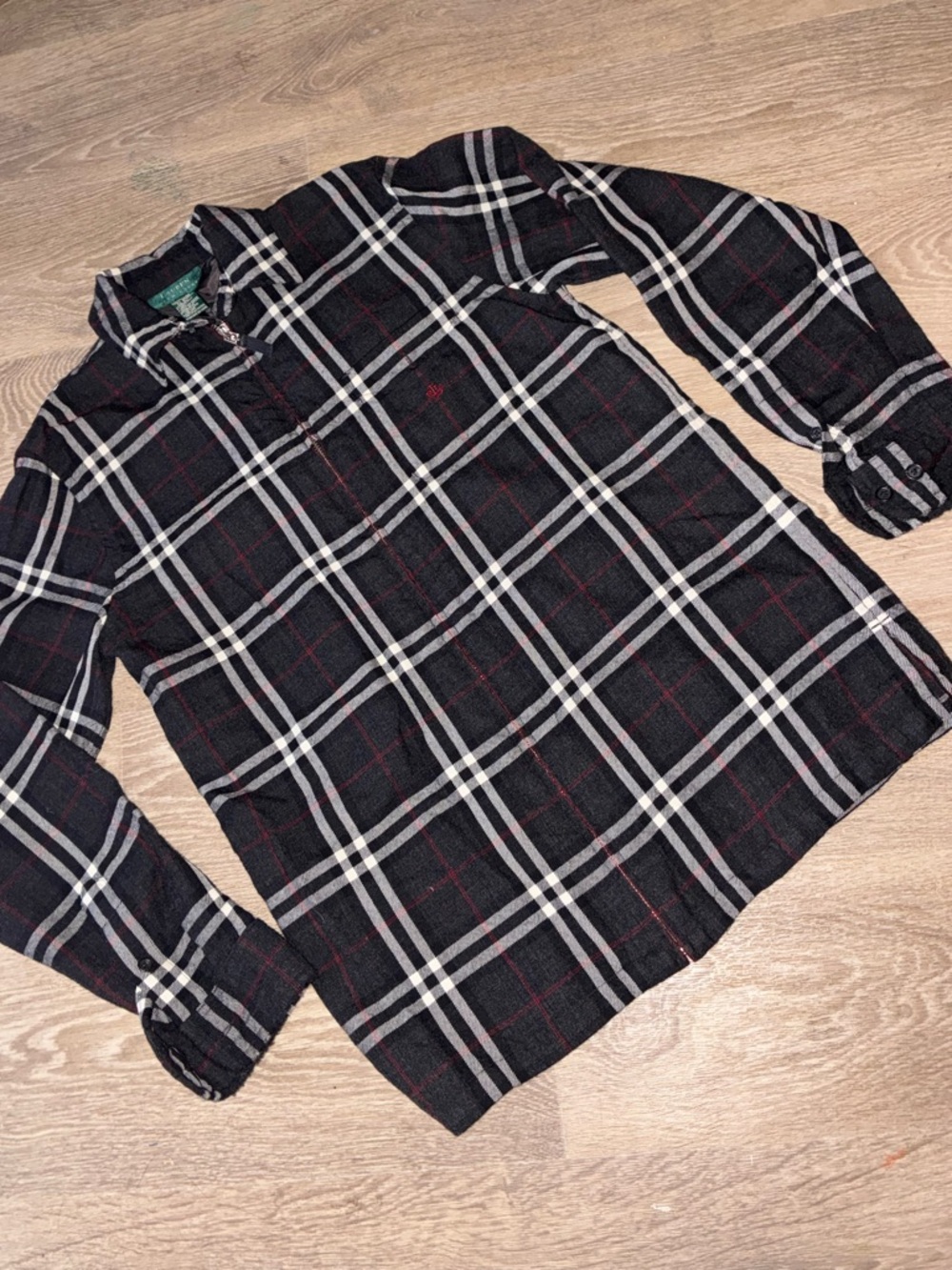 Lauren Ralph Lauren Plaid Zip Shirt Jacket Black White Red Lined Size S wool